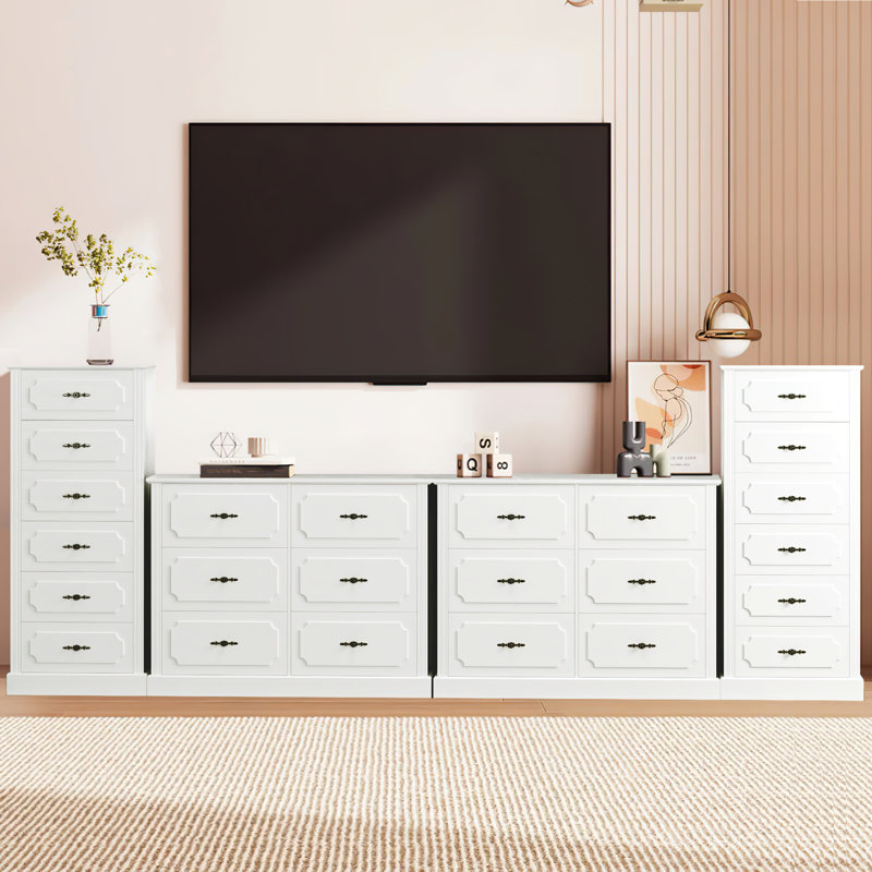 HOMECHO 4 piece Dresser Sets White 2 Double Dresser And 2 Vertical Chest Wayfair